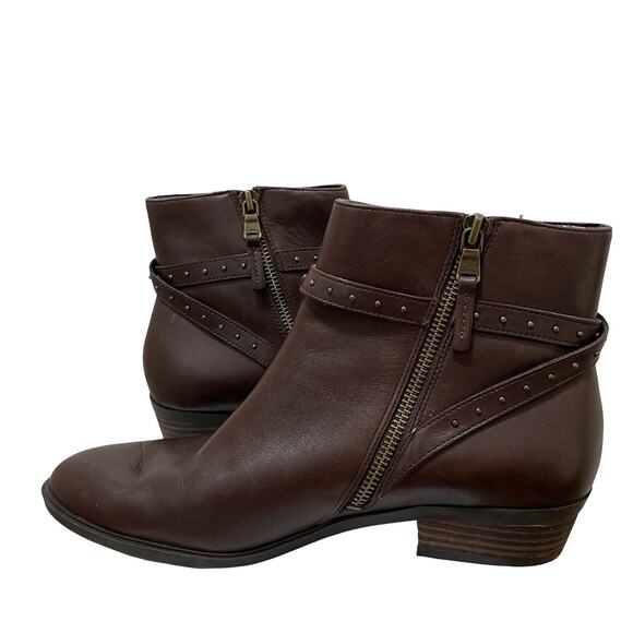 Lauren Ralph Lauren Shaw Leather Studded Ankle Boots Size 8.5 Brown Buckle Strap - Picture 3 of 12